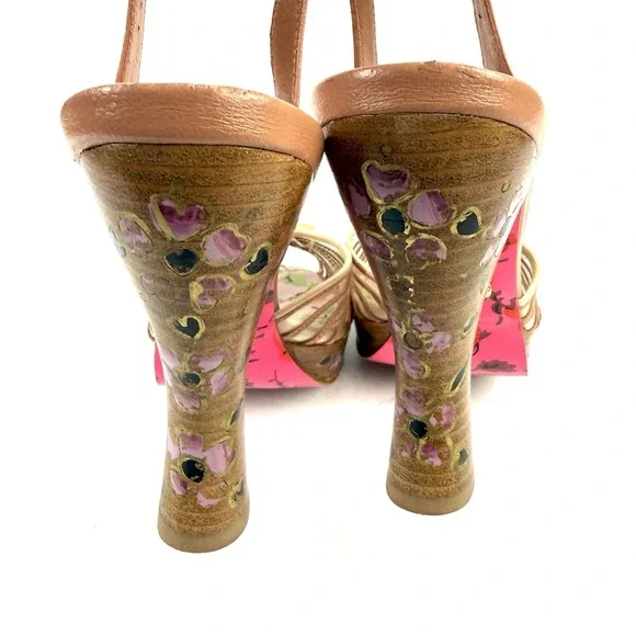 Betsey Johnson Jaya Heels 7.5 Barbiecore Pale Pink Floral Shoes Wood Platform - Picture 6 of 11